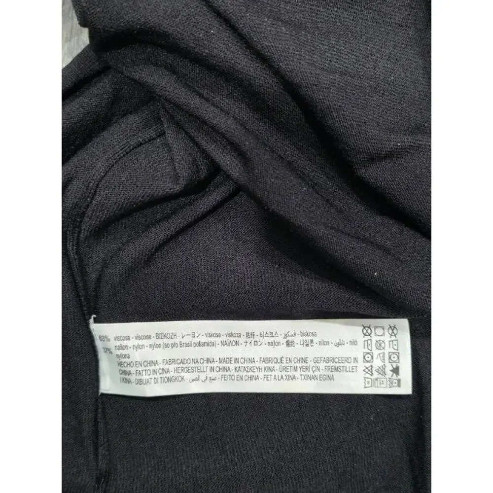 ZARA BLACK LONG GATHERED WAIST V-NECK KNIT DRESS WITH SHOULDER PADS S A005697 - Picture 7 of 9